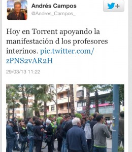 Andrés Campos publica en la red social que ha estado en la manifestación que pretendía en un principio irrumpir en el Viacrucis