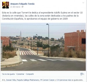 Calle Adolfo Suárez publicado en el facebook de la alcaldesa Amparo Folgado