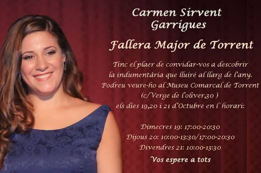 La Fallera Mayor de Torrent, Carmen Sirvent expone la indumentaria de su reinado
