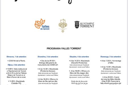 Programa oficial Falles de Torrent 2021 del 1 al 5 de septiembre