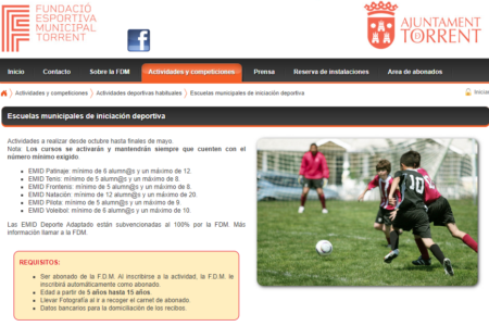 Las escuelas de iniciación deportiva de Torrent abren hoy las inscripciones
